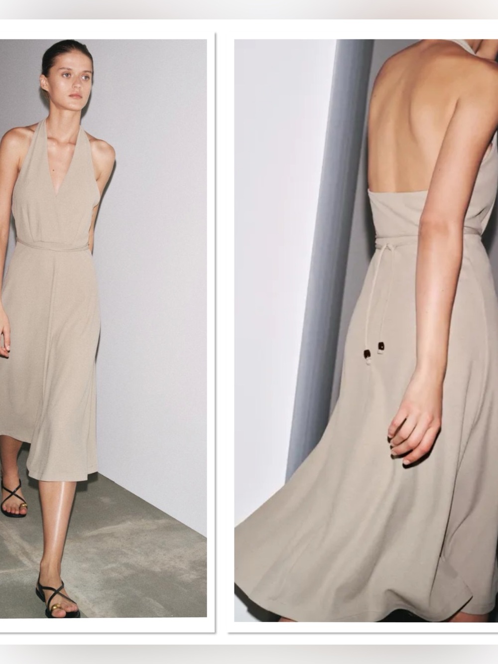 NWT Zara Halter Tie Midi Dress Sz:M Ecru